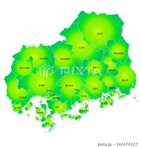 広島県と市町村の地図 広島県と市町村の地図 142474327