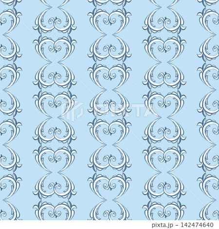 Seamless pattern with a decorative ornament in the Baroque style. Hand drawn watercolor illustration. Blue background. For textiles, tablecloths and curtains, prints, backgrounds, wallpaper and more. Seamless pattern with a decorative ornament in the Baroque style. Hand drawn watercolor illustration. Blue background. For textiles, tablecloths and curtains, prints, backgrounds, wallpaper and more. 142474640
