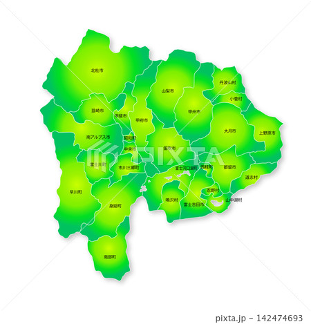 山梨県と市町村の地図 山梨県と市町村の地図 142474693