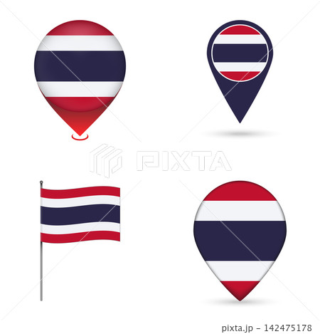 Thailand Flag Map Pin Icons Set Collection. Thailand Flag Map Pin Icons Set Collection. 142475178