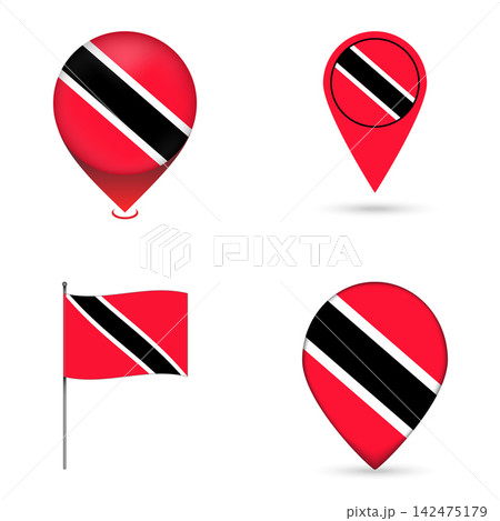 Trinidad and Tobago Flag Map Pin Icons Set Collection. Trinidad and Tobago Flag Map Pin Icons Set Collection. 142475179