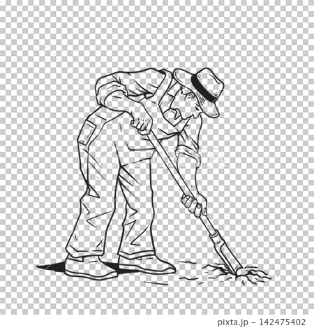 Gardener Farmer Digging Dirt Line Art Gardener Farmer Digging Dirt Line Art 142475402
