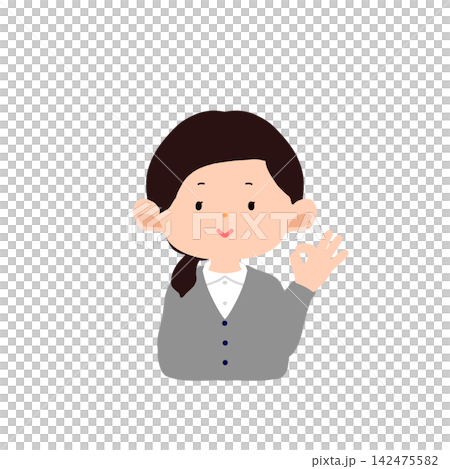A woman in a cardigan makes an OK hand sign. A woman in a cardigan makes an OK hand sign. 142475582