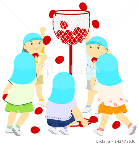 運動会_玉入れをする子供達のイラスト 運動会_玉入れをする子供達のイラスト 142475630