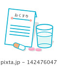 薬の袋と錠剤と飲み水のイラスト 142476047