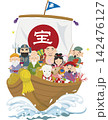 海の上の宝船と七福神　年賀2027　未年のイラスト 142476127