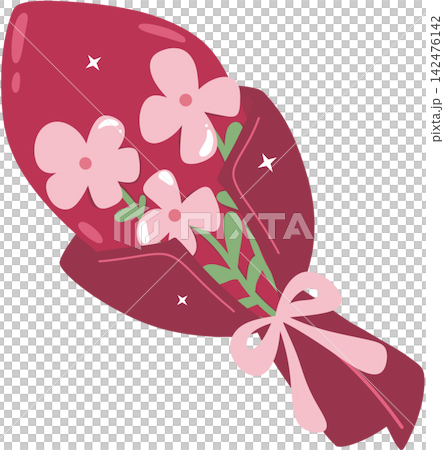 Pink flower bouquet wrapped in maroon paper with bow vector illustration for Mother's Day Pink flower bouquet wrapped in maroon paper with bow vector illustration for Mother's Day 142476142
