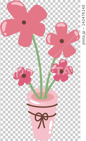 Pink flowers in a vase with bow vector illustration isolated for Mother's Day present Pink flowers in a vase with bow vector illustration isolated for Mother's Day present 142476148