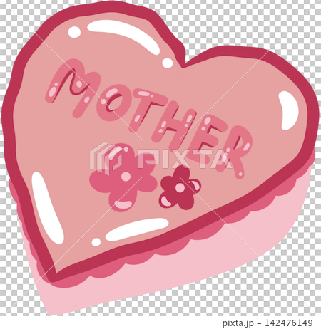 Cute pink heart shaped cake with MOTHER text and flowers vector illustration Cute pink heart shaped cake with MOTHER text and flowers vector illustration 142476149