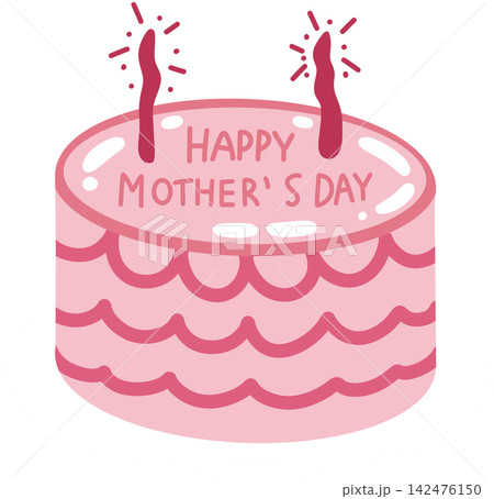 Pink Happy Mother's Day birthday cake with sparklers vector illustration on white plate Pink Happy Mother's Day birthday cake with sparklers vector illustration on white plate 142476150