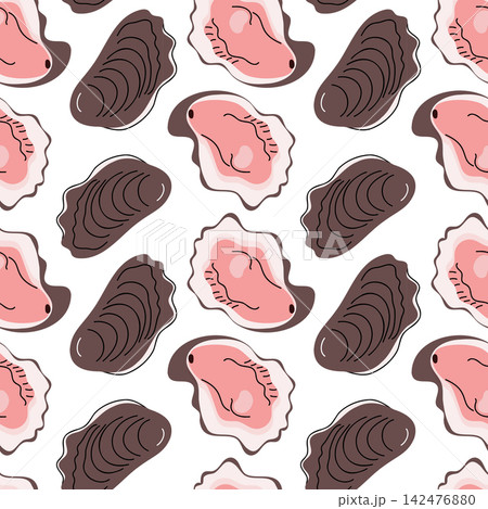 Raw Oyster Shell Seamless Pattern for Seafood and Coastal Designs 142476880
