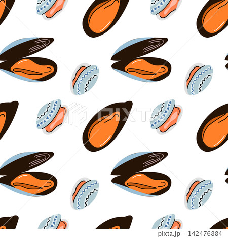 Black Mussel Clam Shell Seamless Pattern Seafood Packaging Texture Black Mussel Clam Shell Seamless Pattern Seafood Packaging Texture 142476884