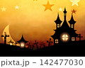 ゲーム背景　ホラーレトロハロウィンの夜のシルエット背景 142477030
