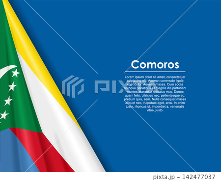 Comoros waving national flag background and placeholder text. Vector illustration. Comoros waving national flag background and placeholder text. Vector illustration. 142477037