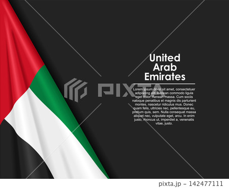 United Arab Emirates waving national flag background and placeholder text. Vector illustration. United Arab Emirates waving national flag background and placeholder text. Vector illustration. 142477111