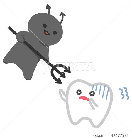 菌に攻撃され怯える歯のキャラクターイラスト 142477576