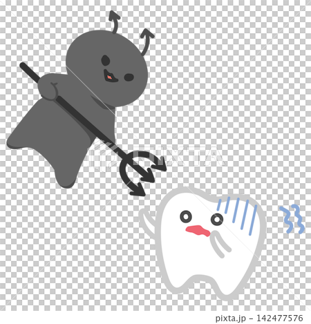 菌に攻撃され怯える歯のキャラクターイラスト 142477576