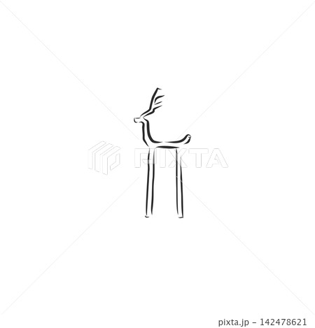 Hand Drawn Christmas Reindeer with Antlers, Minimal Nordic Scandinavian Deer, Cute Winter Holiday Animal Line Art Vector Illustration Hand Drawn Christmas Reindeer with Antlers, Minimal Nordic Scandinavian Deer, Cute Winter Holiday Animal Line Art Vector Illustration 142478621
