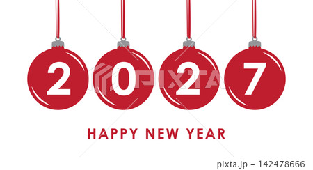 hanging christmas balls 2027 on dark background vector illustration 142478666