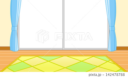水色のカーテンとラグのある明るい部屋の背景素材 水色のカーテンとラグのある明るい部屋の背景素材 142478788