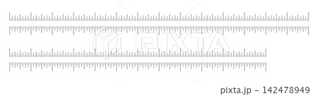 Set of Measuring black charts 12, 14 inches. Ruler simple scales twelve, fourteen inch icons. Sewing tool flat layouts. Length measurement math, distance, height. 142478949