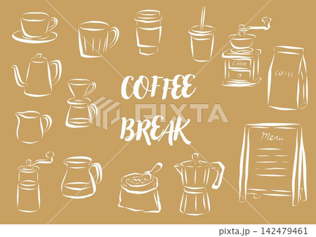 コーヒーブレイク 手描きイラストセット コーヒーブレイク 手描きイラストセット 142479461