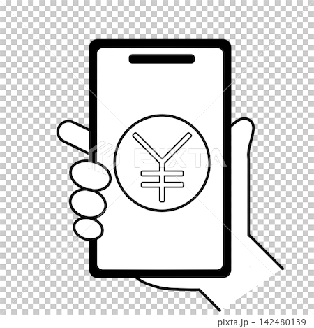 A smartphone payment icon with a yen symbol held in the hand. A smartphone payment icon with a yen symbol held in the hand. 142480139