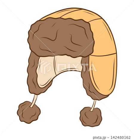 Vector illustration of warm winter ushanka hat with pompons 142480162