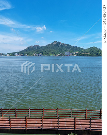 It is a sea with a promenade made of wooden decks. It is a sea with a promenade made of wooden decks. 142480437