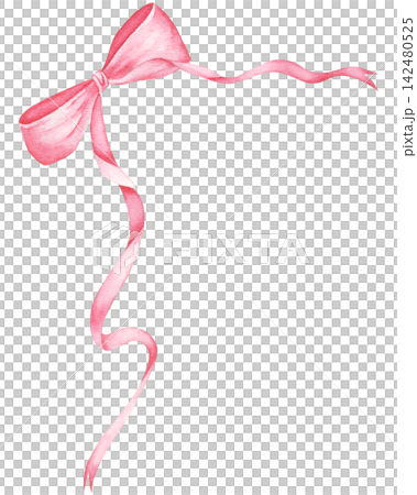 Pink corner bow with ribbon, watercolor illustration isolated on a white background. Greeting cards, wedding invitations, gift wrapping, scrapbooking, branding, packaging Pink corner bow with ribbon, watercolor illustration isolated on a white background. Greeting cards, wedding invitations, gift wrapping, scrapbooking, branding, packaging 142480525