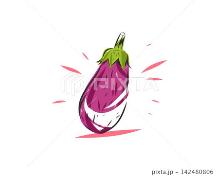 Fresh Purple Eggplant Hand Drawn Vector Illustration, Ripe Aubergine Vegetable for Healthy Food, Vegan Cooking, Organic Farm Product, Grocery Packaging and Menu Design Fresh Purple Eggplant Hand Drawn Vector Illustration, Ripe Aubergine Vegetable for Healthy Food, Vegan Cooking, Organic Farm Product, Grocery Packaging and Menu Design 142480806