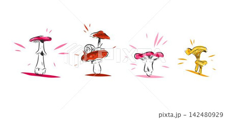 Colorful Mushroom Vector Set with Snail, Hand Drawn Wild Forest Fungi, Whimsical Woodland Botanical and Autumn Nature Illustration Collection Colorful Mushroom Vector Set with Snail, Hand Drawn Wild Forest Fungi, Whimsical Woodland Botanical and Autumn Nature Illustration Collection 142480929