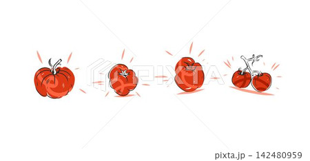 Fresh Red Tomato Vector Set, Hand Drawn Ripe Tomatoes Collection, Organic Farm Vegetable and Healthy Food Botanical Illustrations Fresh Red Tomato Vector Set, Hand Drawn Ripe Tomatoes Collection, Organic Farm Vegetable and Healthy Food Botanical Illustrations 142480959