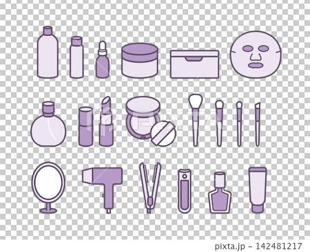 A set of 20 purple icons for beauty and skincare products. A set of 20 purple icons for beauty and skincare products. 142481217