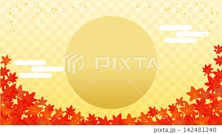 お月見と紅葉と金箔の和風フレーム 142481240