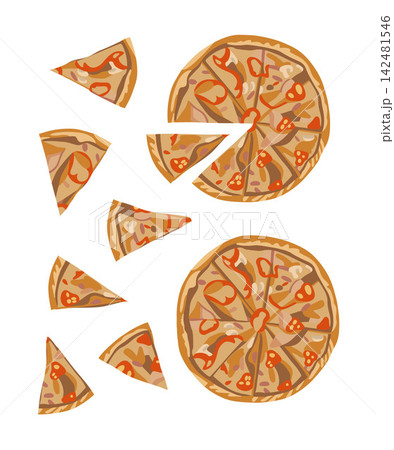Vector isolated illustration of pizza set. Vector isolated illustration of pizza set. 142481546