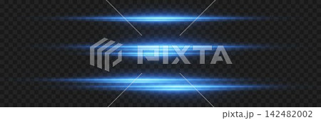 Blue horizontal light lines illustrating speed, energy, and technology on transparent background Blue horizontal light lines illustrating speed, energy, and technology on transparent background 142482002