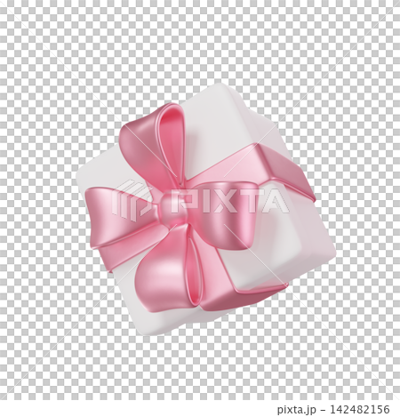 3D white Gift Box with a pink Bow and ribbon. Floating Present for Holiday, Birthday, Weddings, Valentine's day or Christmas. 3D render isolated on transparent background 3D white Gift Box with a pink Bow and ribbon. Floating Present for Holiday, Birthday, Weddings, Valentine's day or Christmas. 3D render isolated on transparent background 142482156