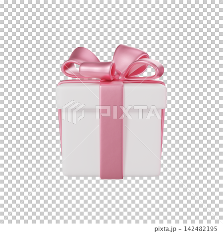 3D white Gift Box with a pink Bow and ribbon. Floating Present for Holiday, Birthday, Weddings, Valentine's day or Christmas. 3D render isolated on transparent background 3D white Gift Box with a pink Bow and ribbon. Floating Present for Holiday, Birthday, Weddings, Valentine's day or Christmas. 3D render isolated on transparent background 142482195