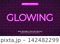 Glowing neon text effect. Glowing editable text style effect. Text effect on the brick wall background. Text glows in the dark 142482299