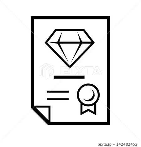 Gold and diamond certificate. Stylized illustration line icon. Image for jewelry shop. Gold and diamond certificate. Stylized illustration line icon. Image for jewelry shop. 142482452