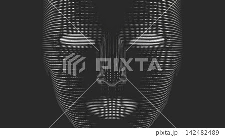 close-up of an abstract human face made of glowing cyan binary code close-up of an abstract human face made of glowing cyan binary code 142482489