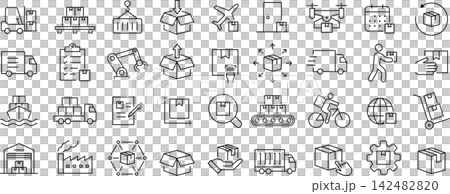 Vector monochrome logistics line icon set Vector monochrome logistics line icon set 142482820