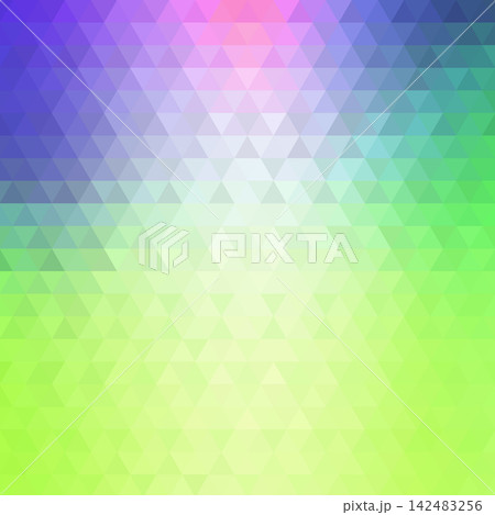 Stylish abstract polygonal background with bright transition from purple to light green color of triangles. eps 10 142483256