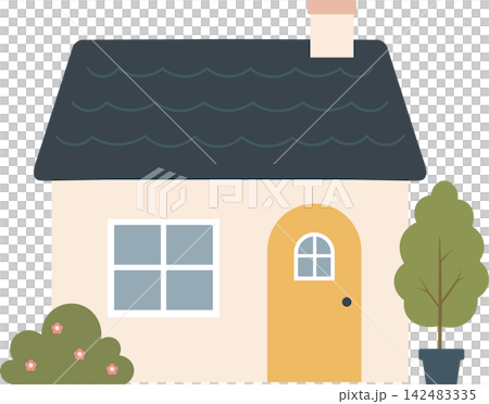 Cute cartoon house, minimalist scandinavian cottage Cute cartoon house, minimalist scandinavian cottage 142483335