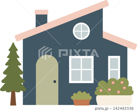 Cute cartoon house, minimalist scandinavian cottage 142483336