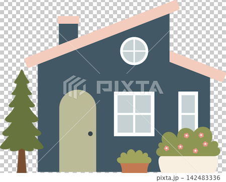 Cute cartoon house, minimalist scandinavian cottage 142483336
