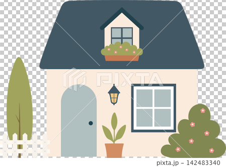 Cute cartoon house, minimalist scandinavian cottage Cute cartoon house, minimalist scandinavian cottage 142483340