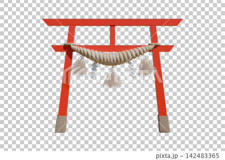白背景に配置された注連縄付きの朱色の鳥居 3Dイラスト 高解像度 余白あり 白背景に配置された注連縄付きの朱色の鳥居 3Dイラスト 高解像度 余白あり 142483365