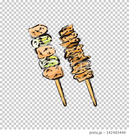 Yakitori (grilled chicken skewers): Negima (chicken and green onion skewers), Torikawa (chicken skin skewers) Yakitori (grilled chicken skewers): Negima (chicken and green onion skewers), Torikawa (chicken skin skewers) 142483440
